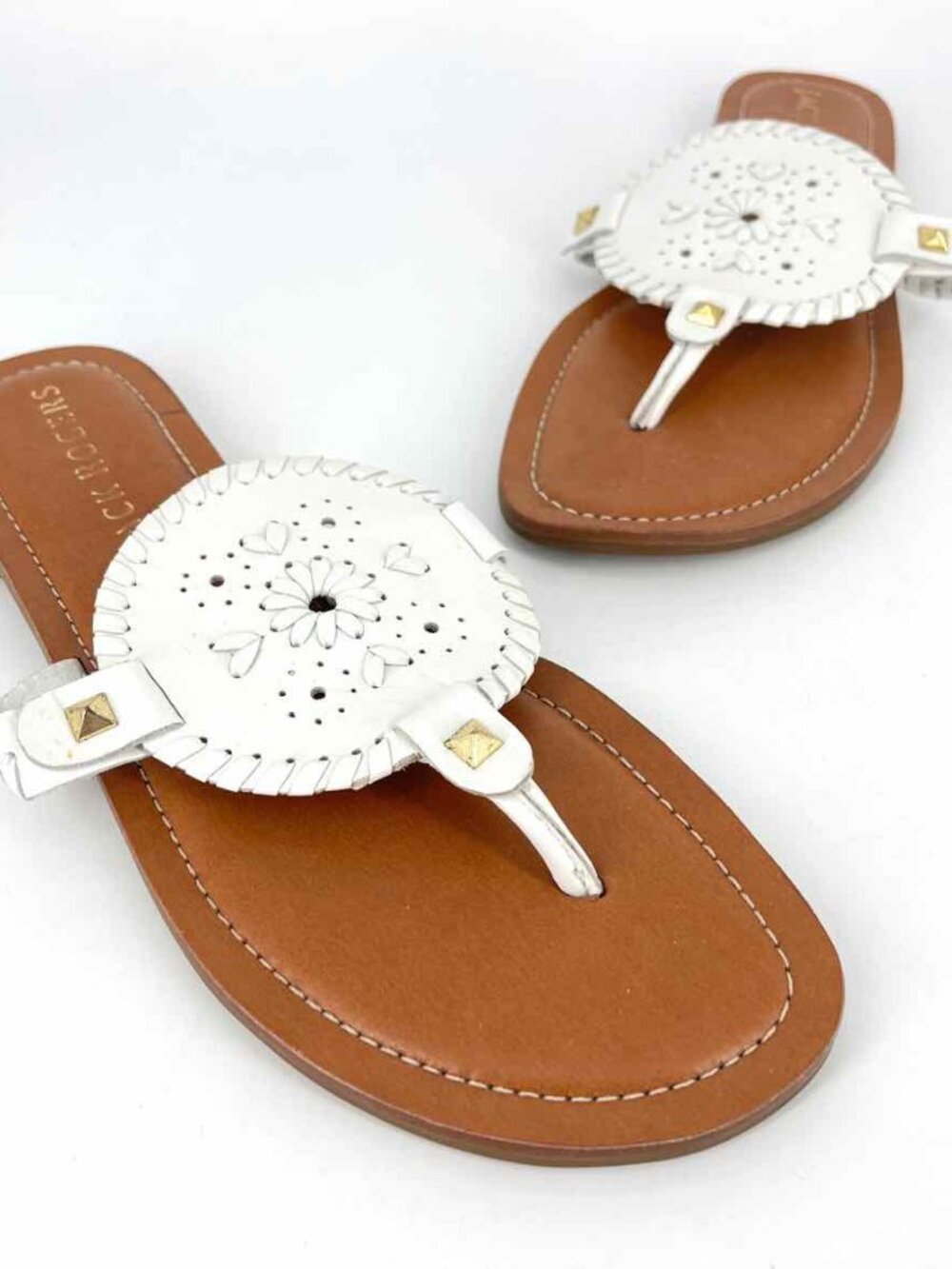 Jack Rogers White Leather Sandal with Whipstitch Medallion Size 11